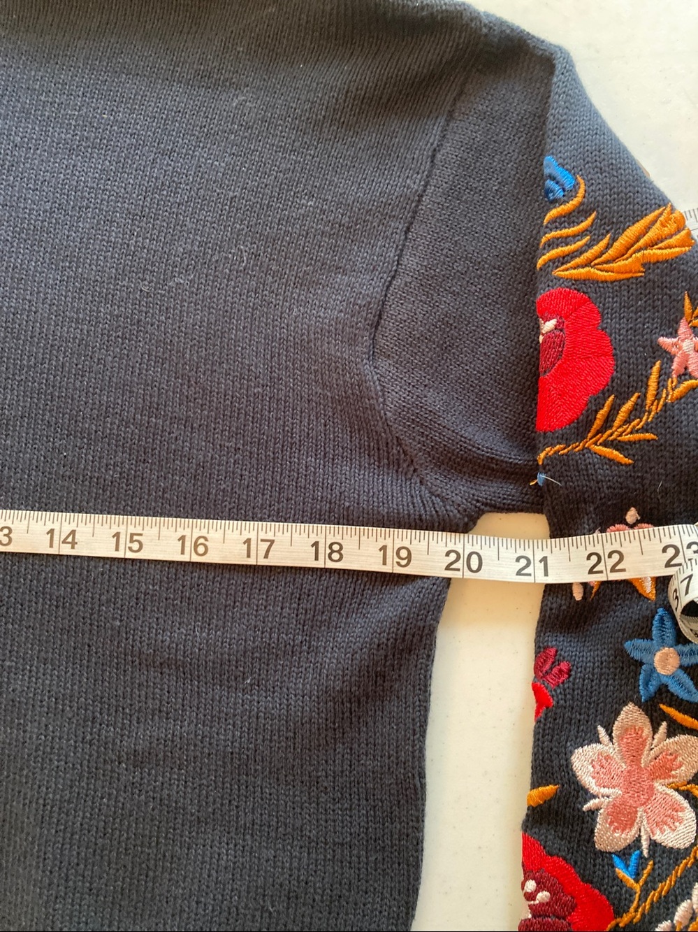 Embroidered Floral Sleeve Black Crewneck Sweater - Picture 6 of 8